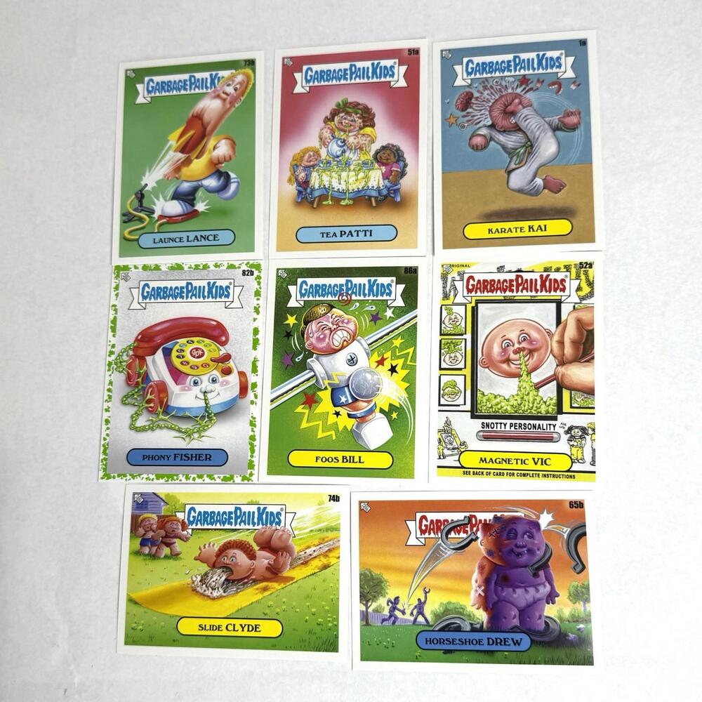 Garbage Pail Kids Magnetic Vic Karate Kai Tea Patti + Checklist Cards Lot Of 9